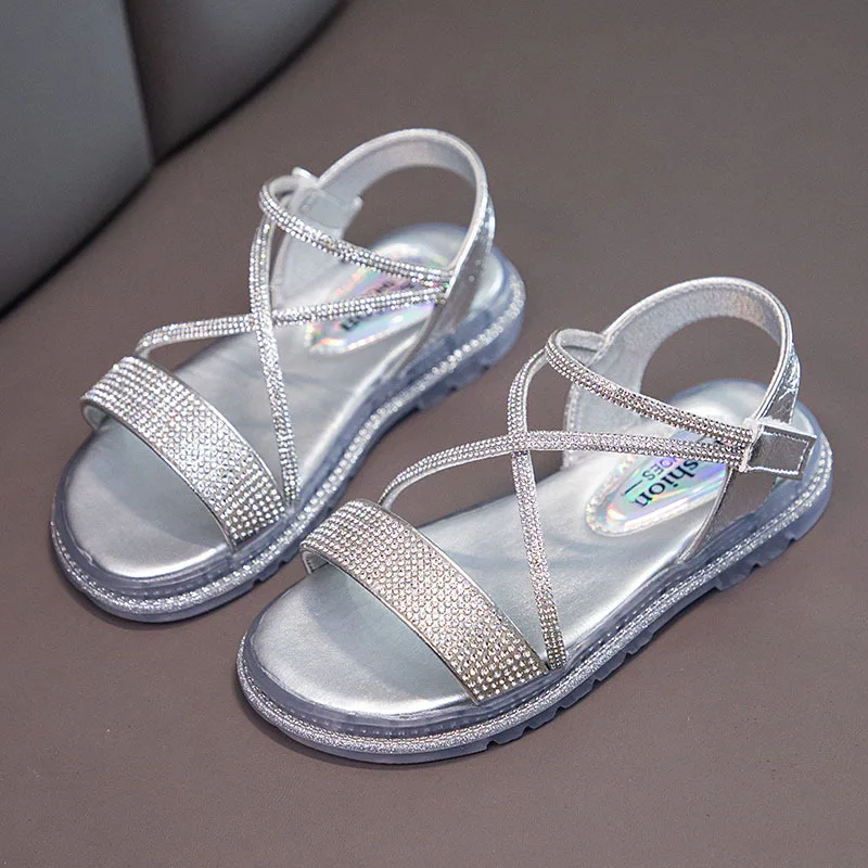 extra wide children's shoes 2022 Summer New Sandals Flat Heel Open Toe Soft Sole Princess Shoes Rhinestone Girls Shoes Casual Beach Shoes for Wedding Party best children's shoes Children's Shoes