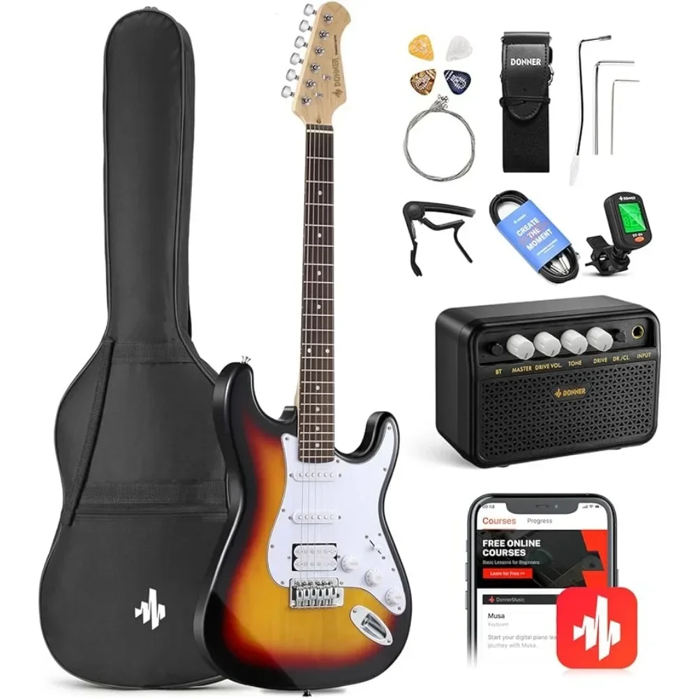 

39 Inch Full Size Electric Guitar Kit Beginner Starter with Amplifier Bag Capo Strap String Tuner Cable Picks Freight free