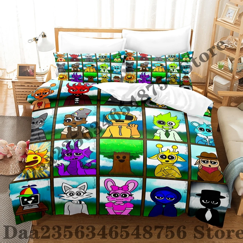 Sprunki Bedding Set Single Twin Full Queen King Size Bed Set Adult Kid Bedroom Duvetcover Sets 3D Print Anime Bed Sheet Set 3
