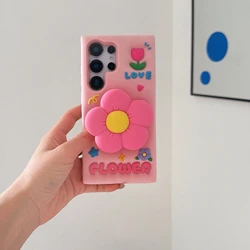 Charming 3D Flower Silicone Shockproof Phone Case - Galaxy S23 Ultra (Pink)