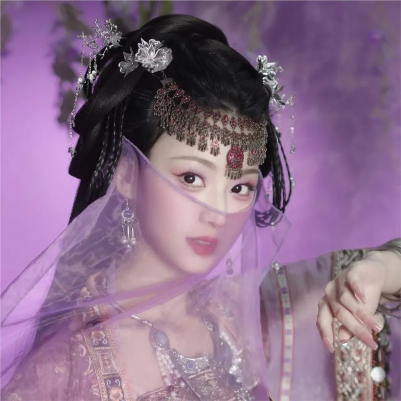 Hair Accessories Same Style Headdress Veil Ethnic Ancient Forehead Exotic Eyebrow Pendant han chinese clothing accessories sunscreen silk veil ancient style face covering ear hanging tassel court curtain exotic