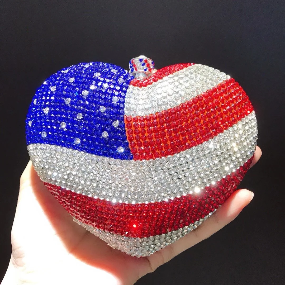 

Luxury Heart Shape Crystal Women’s Evening Clutch Wedding Purses White/Blue/Red Rhinestone Handbags Lady Party Dinner Clutcches