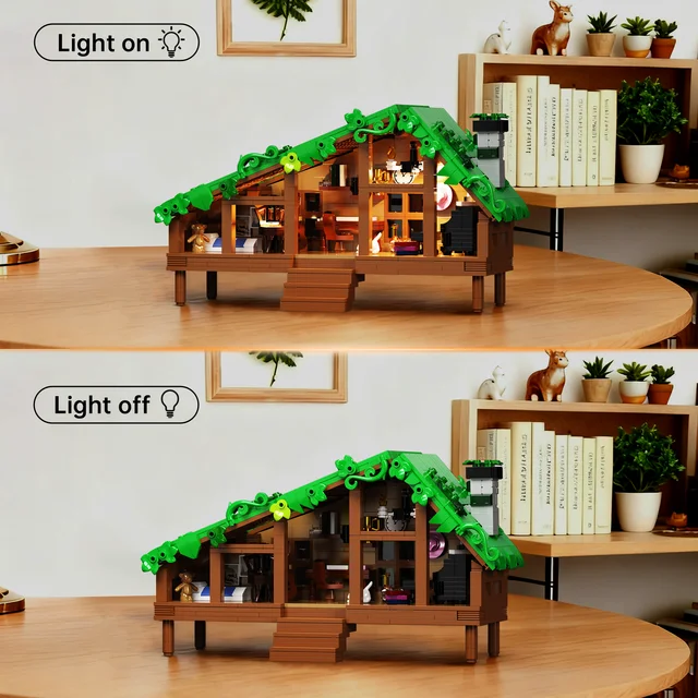 11259-129a0e.png Folk Cabin Building Blocks Set Forest Cabin House Bricks Toys Christmas, Birthday Gifts for Girls Adult (664 PCS)
