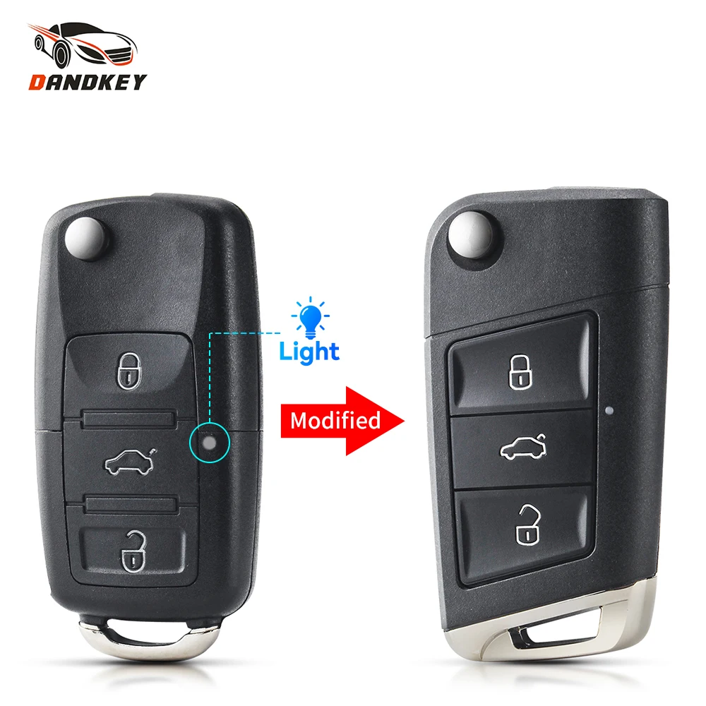 

Dandkey Modified Flip Remote Key Shell For Volkswagen VW Polo Passat B5 Golf MK5 Beetle Fob 3 Buttons Replacement Car Key Cover