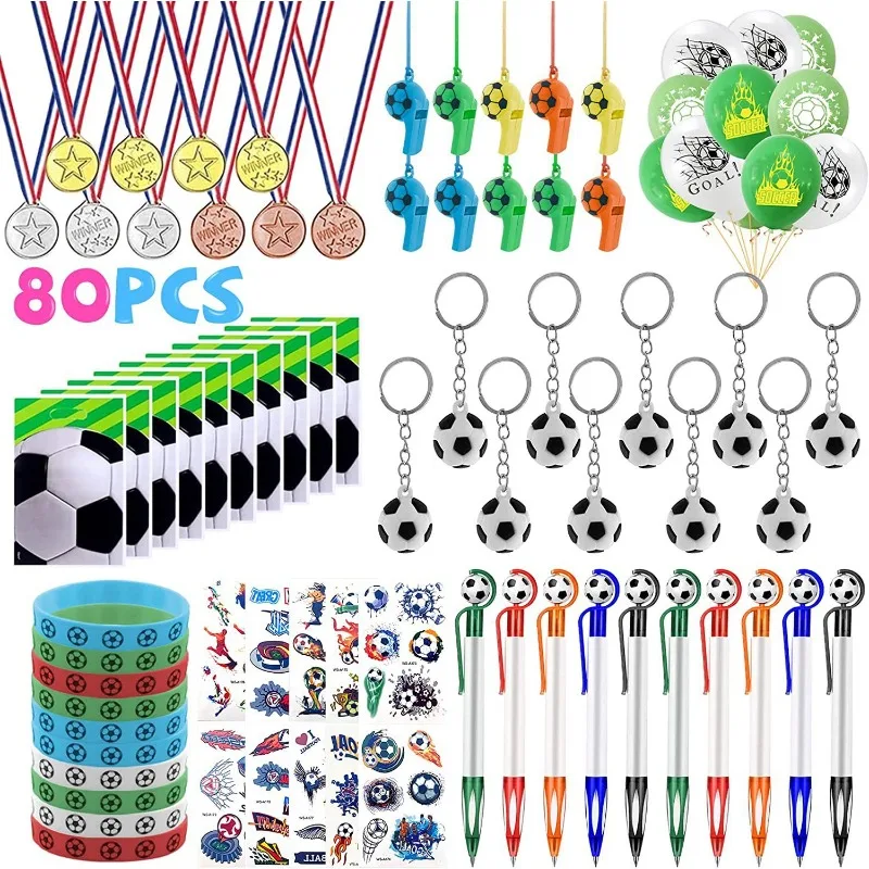 51PCS Soccer Party Football Toy DIY Bracelet Sticker Labyrinth Whistle Key Football Top Buckle Cheer Set Accessorie