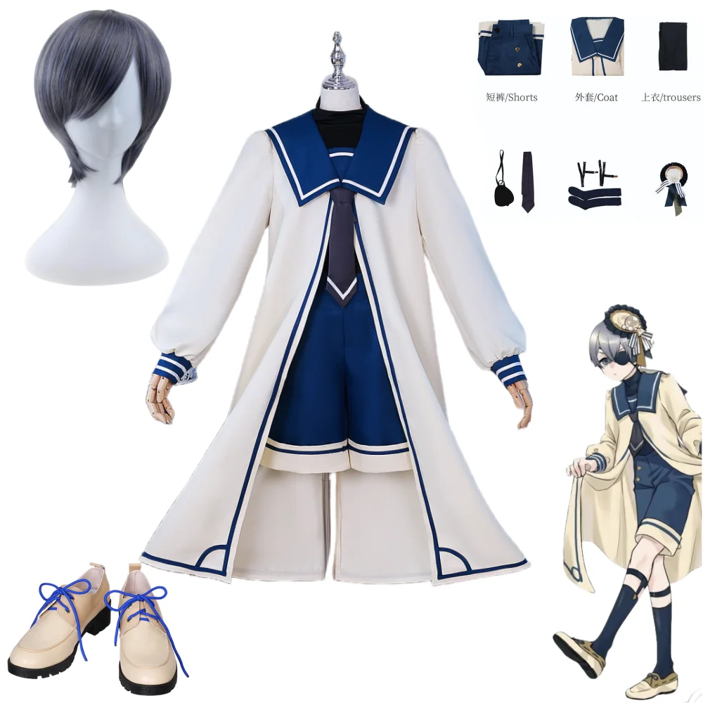 

Anime Black Butler Ciel Phantomhive Scallop Cosplay Costume Ciel Cos Wig Headwear Halloween Costumes