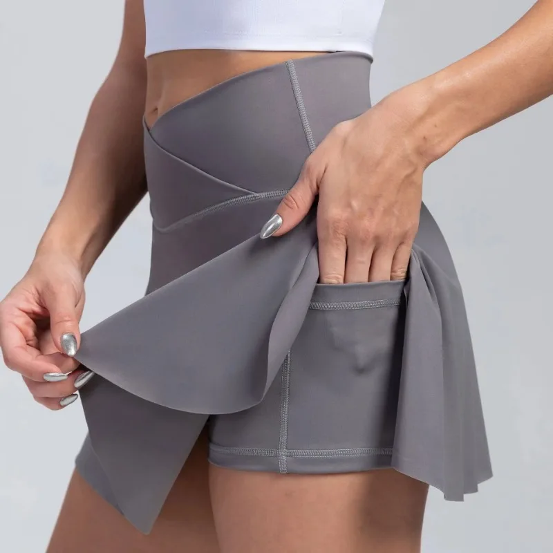Women Sports Short Skirt 2 in 1 Yoga Shorts Side Fork Fitness Running Tennis Badminton Anti Exposure Skirt Gym Sportswear