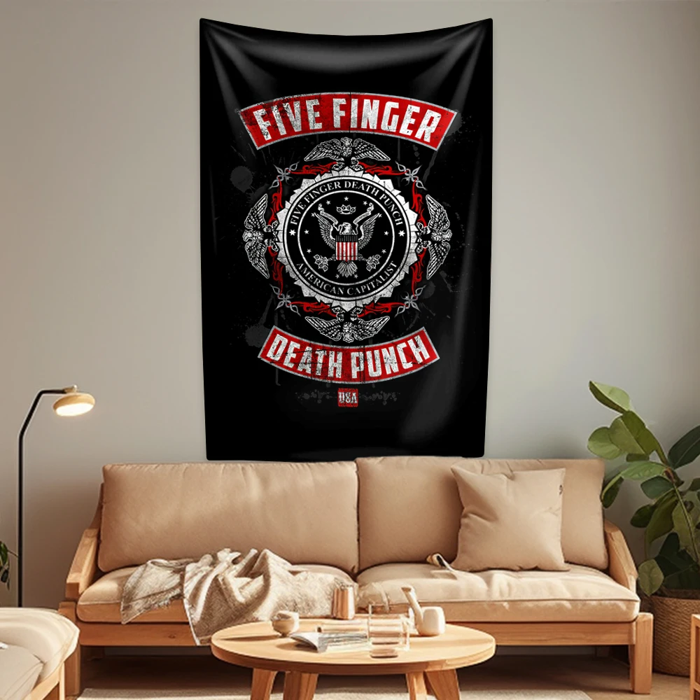 Metall Rockband f-fünf Finger Tapisserie Tod Punchs Wohnkultur Ästhetik Wandbehang Schlafsaal Party Hintergrund Geburtstags geschenke – Detail 9