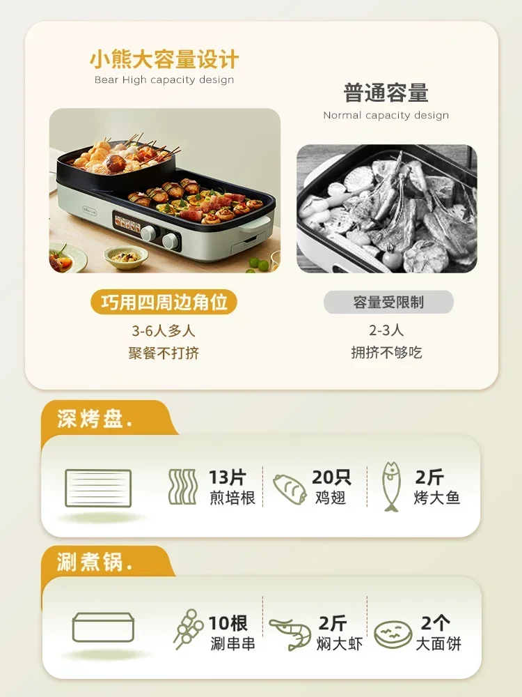 220V Multifunctional Electric Cooker for Grilling, Hot Pot, and More - Small Bear Electric Grill and Hot Pot Combo 4