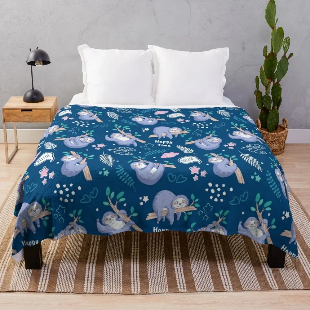 

Sloths tropical elements cute pattern Throw Blanket Decorative Beds Bed linens decorative Blankets