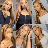 Perruque Lace Front Wig naturelle Remy lisse-Sophia, couleur blond miel, 13x4, 13x6, pre-plucked, à reflets HD 5