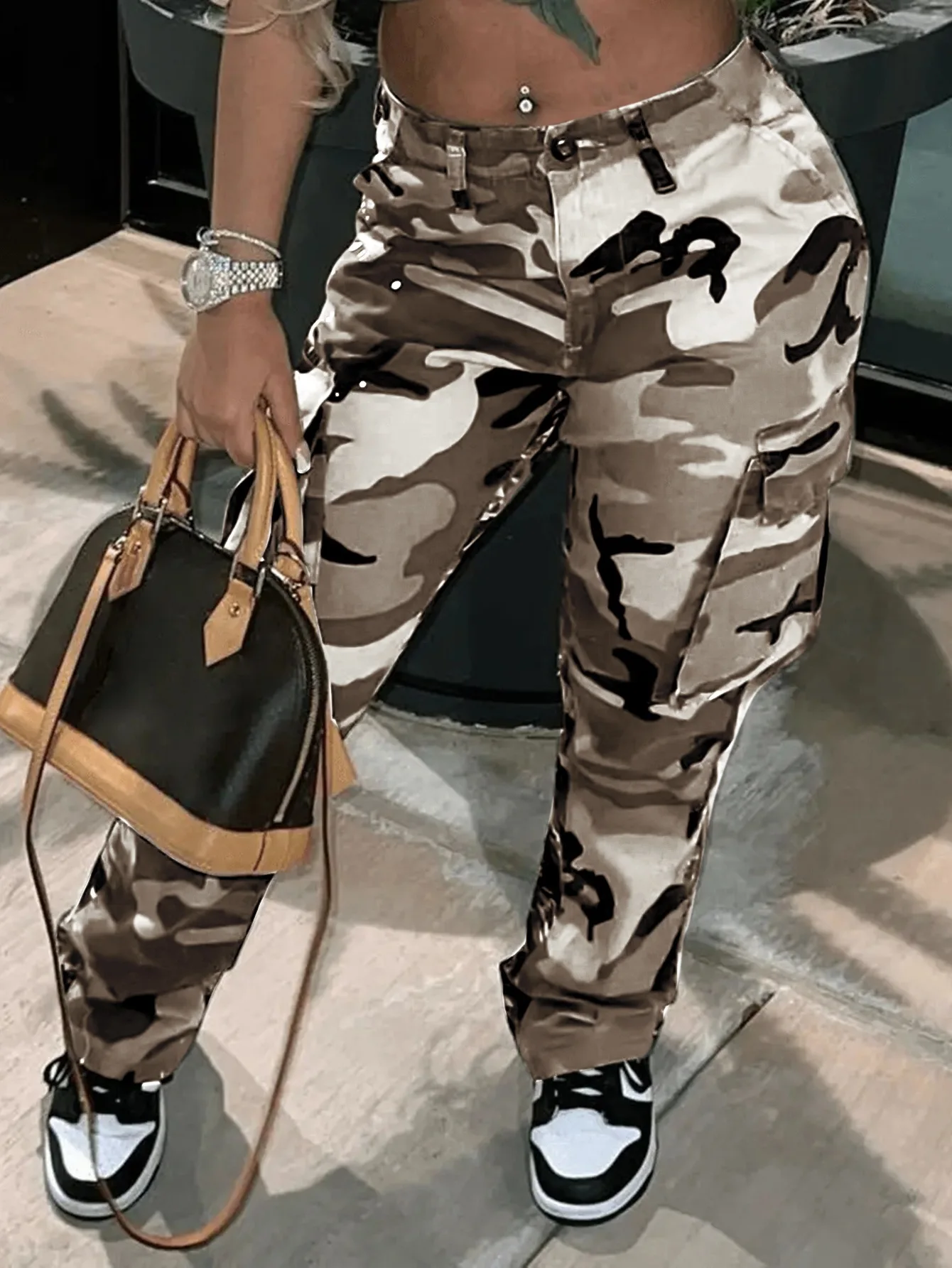 Damen Camouflage Cargo-Hose - Multi-Taschen Streetwear-Hose, Modische Utility-Hose mit Geradem Bein – Detail 13