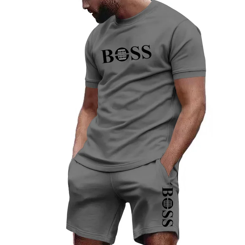 Sports Suit Men's two-piece sportswear short sleeved T-shirt and pants set running fitness summer