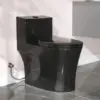 Elongated One Piece Toilet Black Compact Modern Toilet with Comfortable Seat Height ADA Chair Height 17.3" Power Dual Flush 1