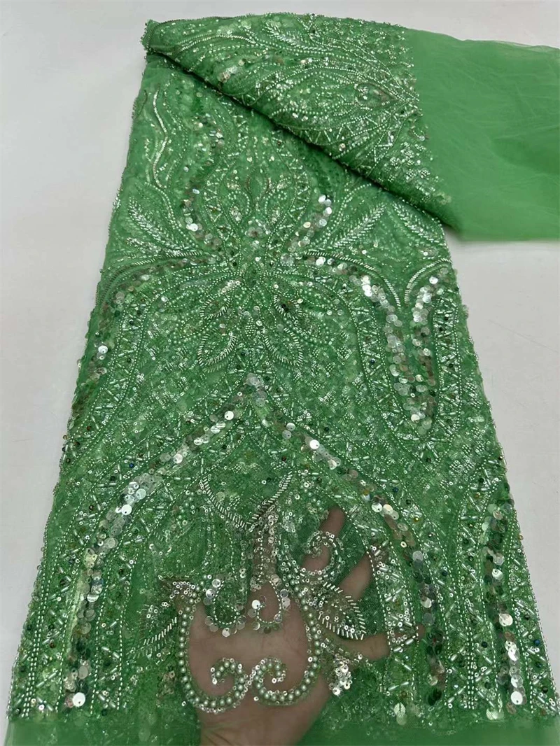 

Luxury African Groom Sequins Lace Fabric High Quality 2024 Heavy Beads Embroidery French Tulle Lace Nigerian Wedding Dress