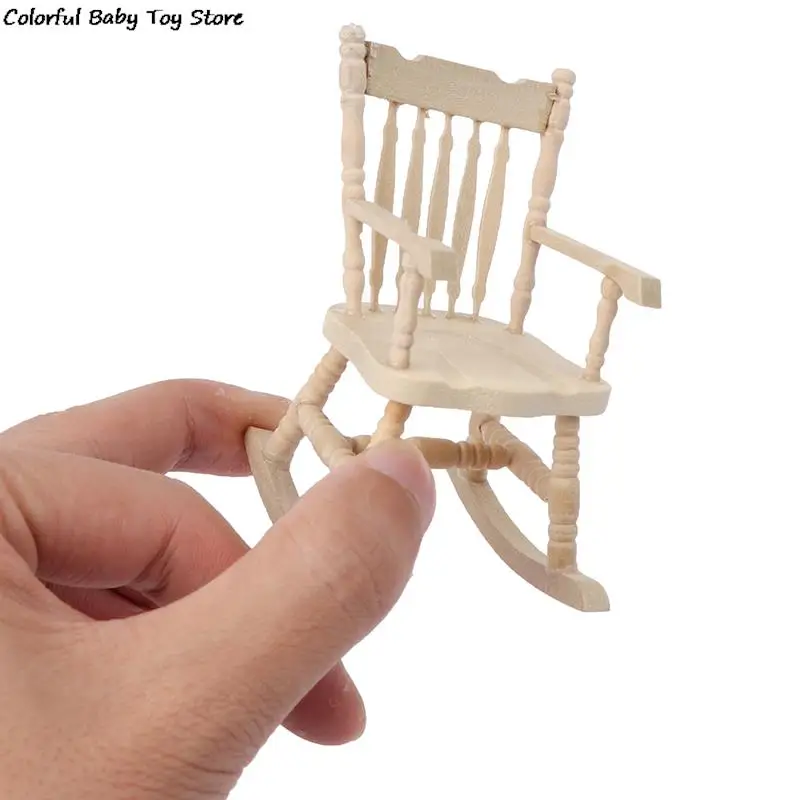 

1/12 Wooden Mini Dollhouse Rocking Chair Model Toy DIY Scenery Accessory For Dolls House Accessories