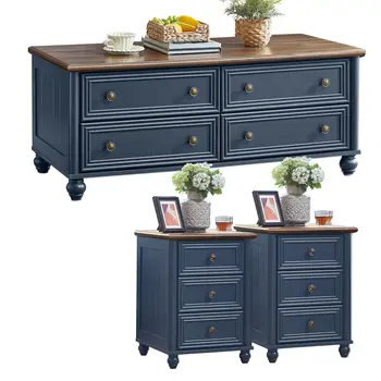 Farmhouse Wood Coffee Table Set 1