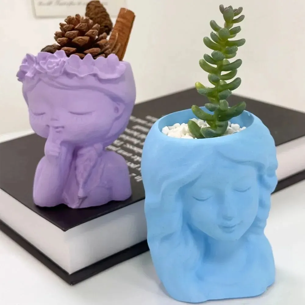 Silicone Mold Cute Girl Flower Pot Silicone Mold DIY Sleeping Beauty Vase Storage Box Mould Plaster Resin Concrete Cast Molds Home Decor Gift
