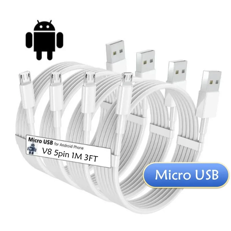 Фото NNBILI Micro V8 5-10 шт. USB-кабель для Samsung Galaxy S6 S7 Edge Note 2 4 HTC LG Xiaomi Redmi 8A 9A Huawei 1 м 3 фута шнур д... №1
