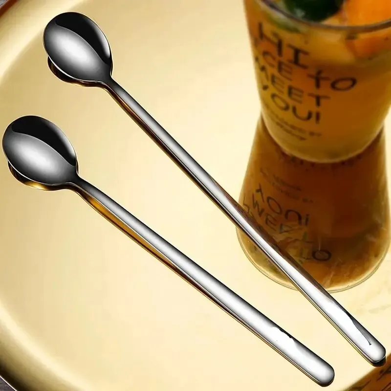 5pcs 304 Stainless Steel Spoons Ice Cream Spoons Long Handle Coffee Stirring Kitchen Utensils stainless steel spoon
