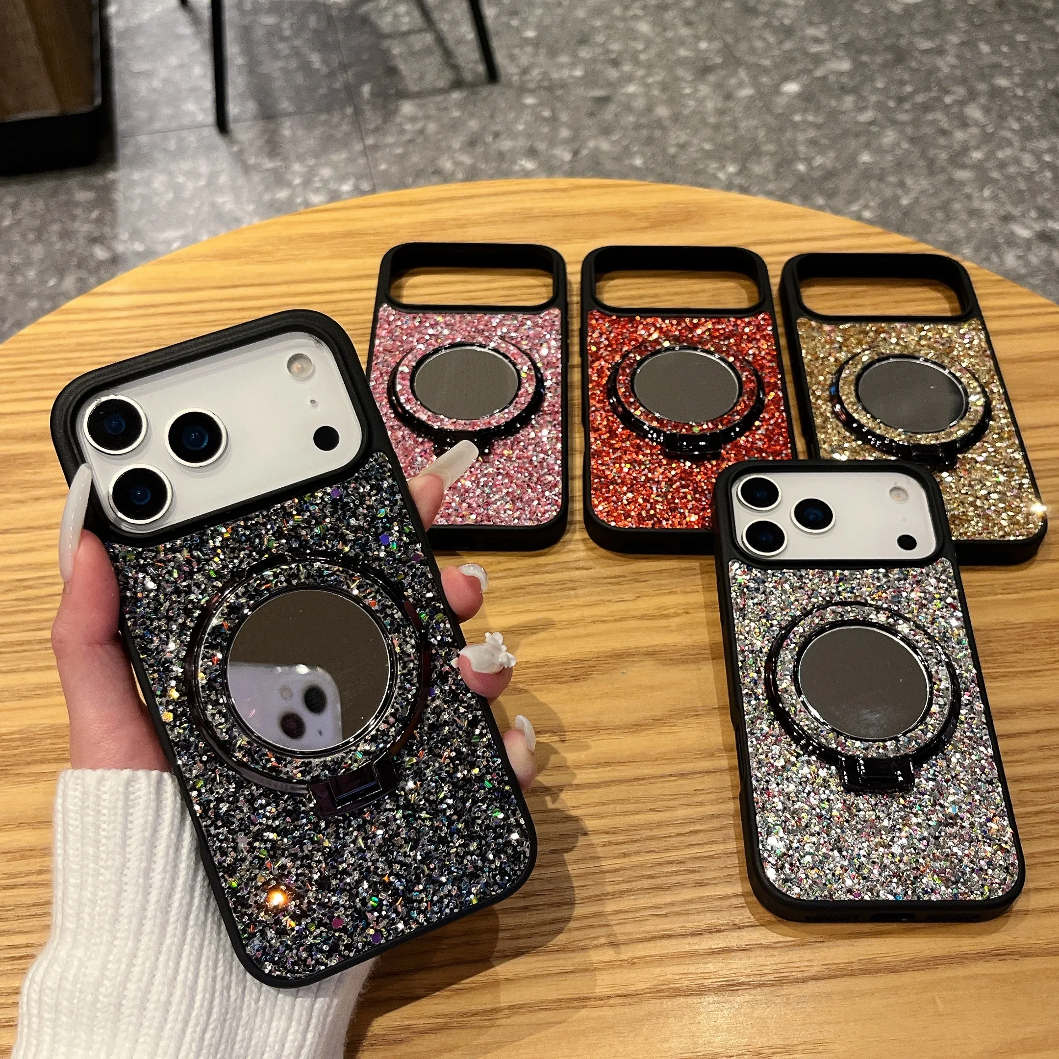 Luxury Mirror For Iphone 17Pro Max 16Pro 15Plus 14 13 12 11Pro High-End Glitter Phone Case With Stand_voghion.com