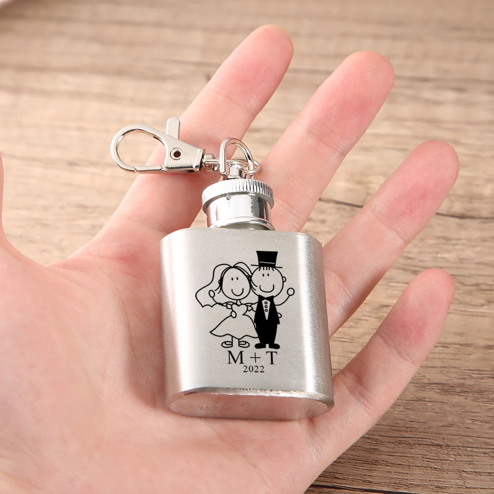 Custom Engraved Name And Date Flask Keychain Stainless Steel Flask Key Chain Party Favor Personalized Wedding Gifts For Guests 10pcs lot christmas plastic bags 15x23cm nice watch jewelry packaging bags party favor boutique candy gift bag with drawstrings