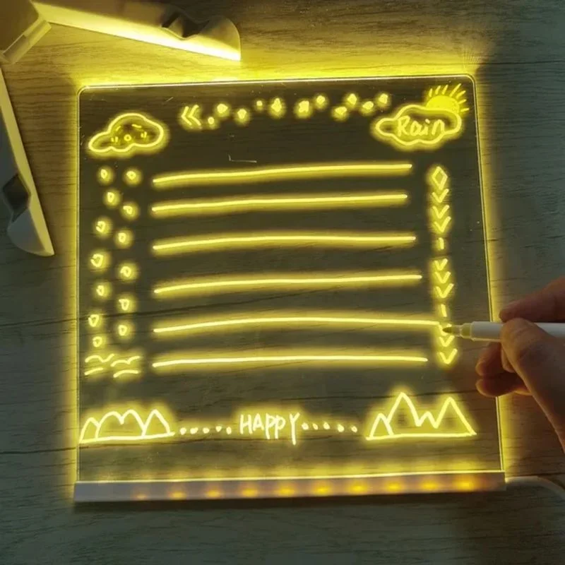 맞춤형 LED 램프 아크릴 메시지 메모 보드, 지울 수 있는 USB 어린이 그림 보드, 침실 야간 조명, 생일 어린이 선물