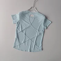 Vêtements de Yoga pour femmes, chemisier à manches courtes, croix creuse, maille fine, beau dos, chemises extérieures, Slim, Fitness, haut de sport 4