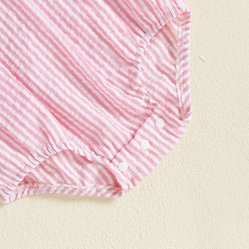 Listenwind Baby Girl Easter Romper Short Puff Sleeve Stripes Print Smocked Bodysuit Sisters Matching Romper Dress Outfit 6