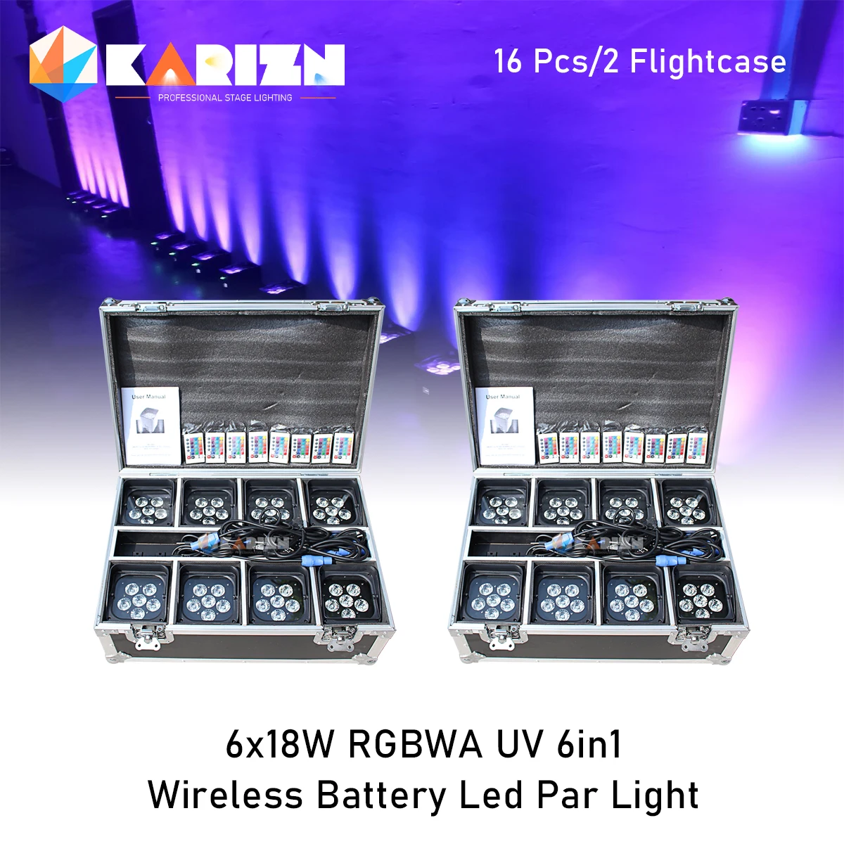 

No Tax 2pcs With Case Battery Operated Wedding Uplight 6x18w RGBWAUV Led Wireless DMX Wifi Remote Control Dj Par Sound Party