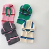 Winter Warm Baby One Piece Scarf Cap 3-6year Kid Ear Protection Knit Hat Korean Stripe Children Balaclava Headgear Hooded Beanie 1