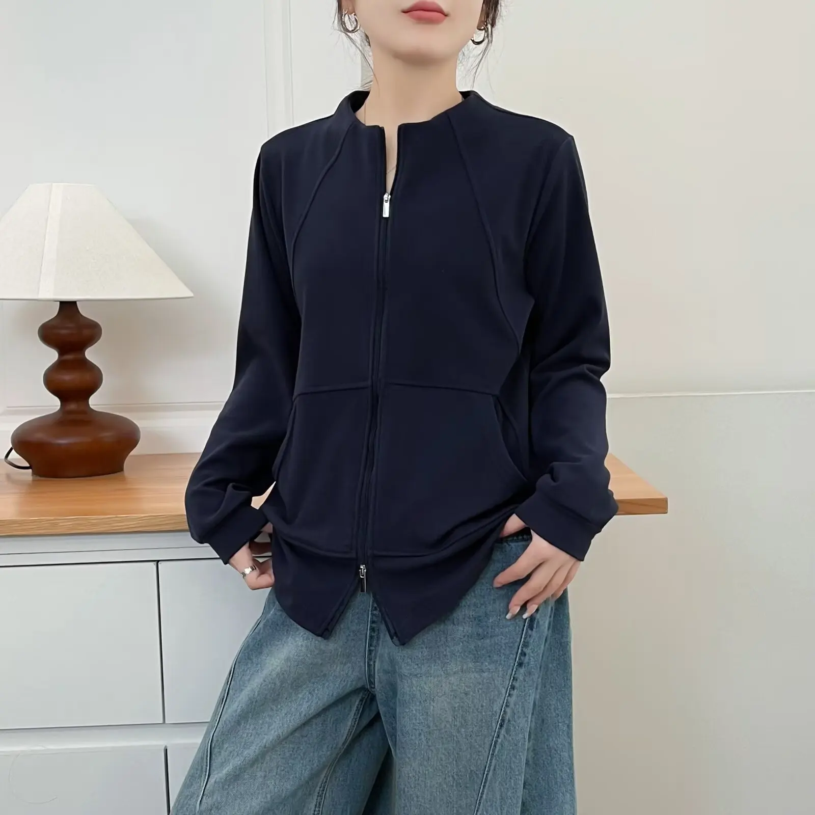 XXXXL Fashion Plus Size Women's Sweatshirt New Autumn Winter Stylish two-way Zipper Cardigan Casual And Warm Inner Hoodies 2581