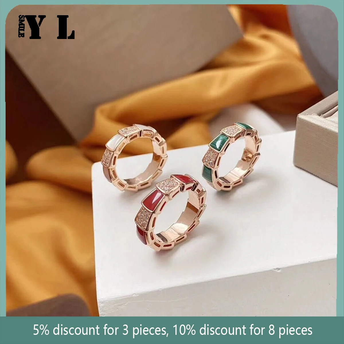

New Style 925 Sterling Silver White Mother-of-pearl Snake Bone Ring Malachite Ladies Fashion Light Luxury Brand Jewelry
