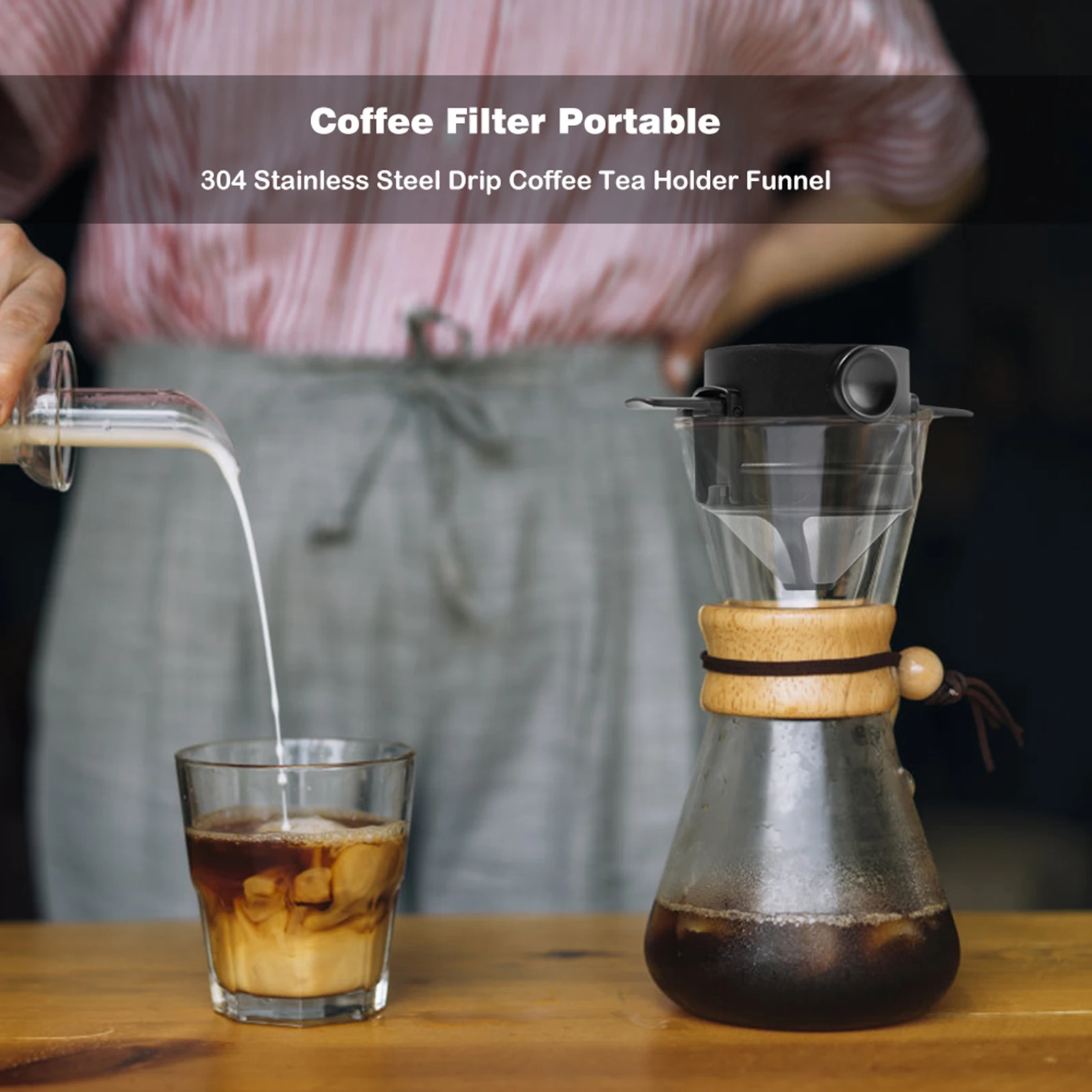 2 Pack Reusable Coffee Filter Foldable Stainless Steel Pour Over Coffee Dripper