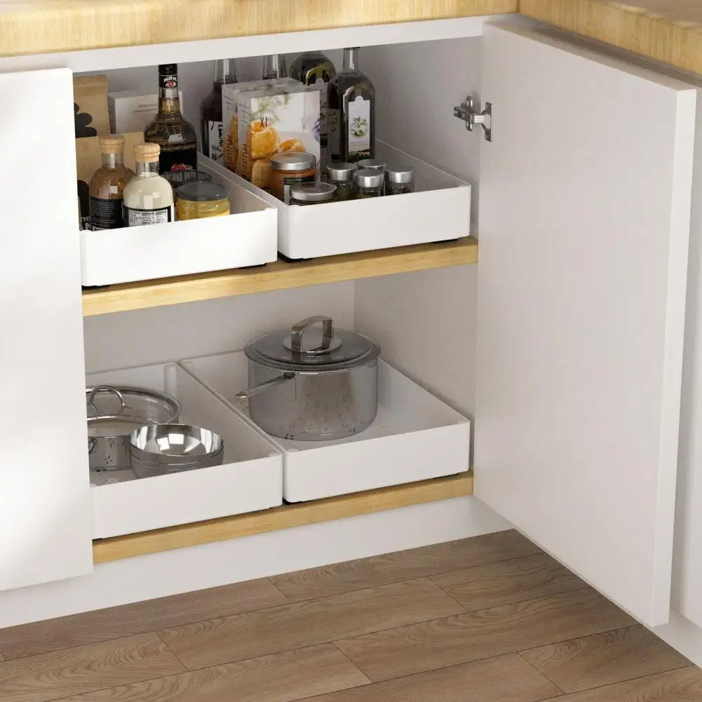 Drawer Storage Box Sturdy Compartment Divider Kitchen Cabinet Organizer with Divider Racks Heavy Duty Slide Out for Cabinets