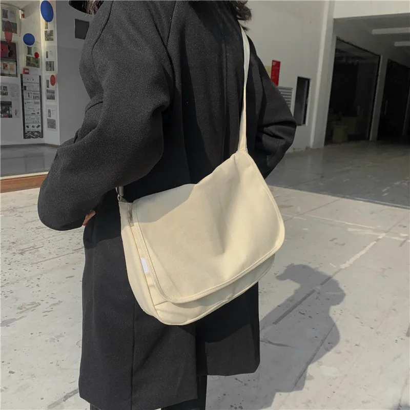 

Solid Color Designer Fashion Women's Shoulder Bags High Quality Canvas Ladies Crossbody Bag Casual Young Student School Bookbag