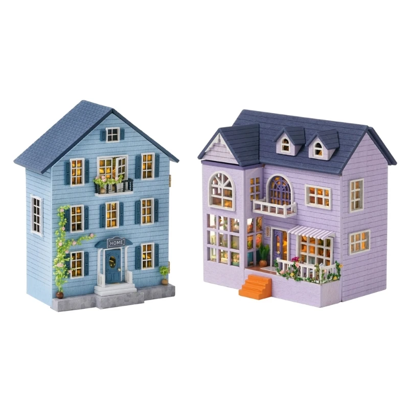 Wood Dollhouse DIY Miniature Furniture Kits Mini Handmade Craft House Model with LED Light Dollhouse Toy for Teens Adult 2