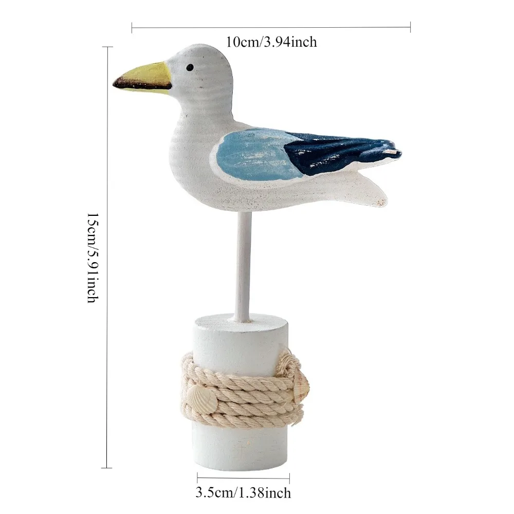 Wooden Seagull Figurine,Nautical Coastal Crafts Nordic Birds Sculptures for Home Outdoor Garden Yard Seaside Beach Beauty Decor 3
