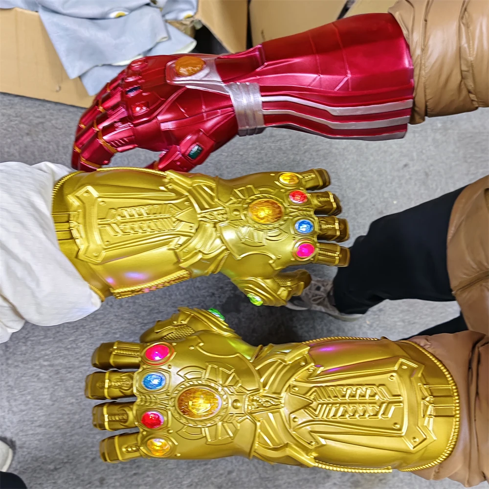 Superhero Cosplay Gloves Superhero Cos Prop Infinity Gauntlet LED Light Up Thanos Gloves Red Infinity Gloves Halloween Adult Cosplay Weapon Kid Gift Toy
