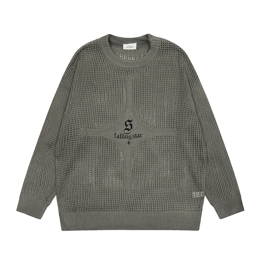 

Hollow Out Letter Solid Color Pullover Sweater for Men and Women Y2k Knitted Sueter Round Neck Baggy Autumn Woolen Clothes