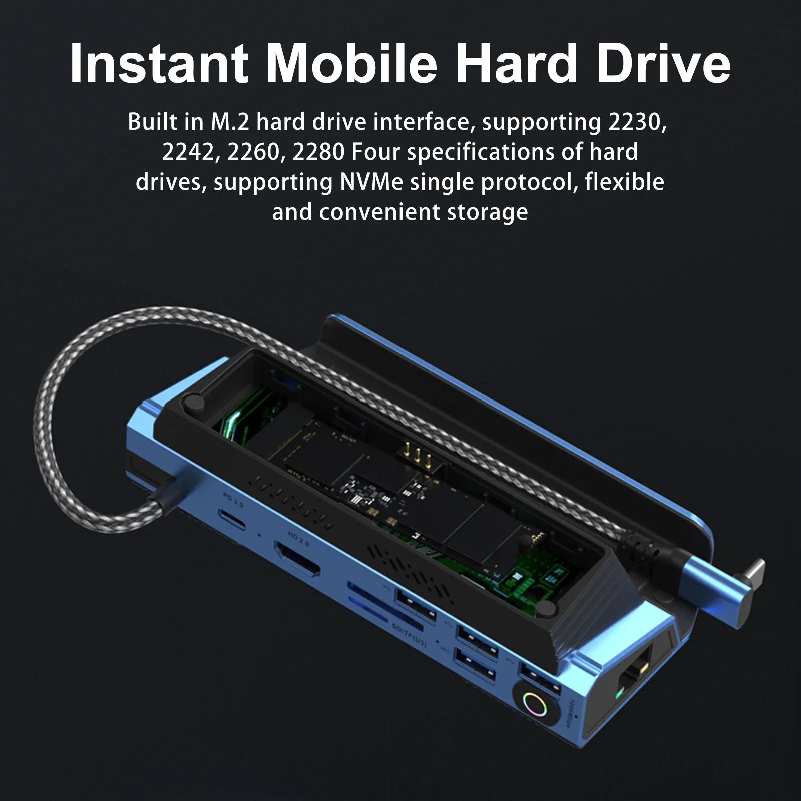 Steam DeckROG Ally/Switch M.2 PCie nvme 하드 디스크 박스, USB C 허브 4K60HZ 듀얼 팬 냉각용 10-in-1 Type-c 게임 도킹 스테이션