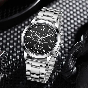1Pc Men's Casual Silver Quartz Watch Alloy Material Digital Scale Men's Watch