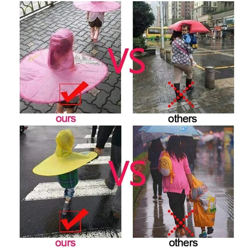 Raincoat Poncho Rain Hat Creative Kids Rain Cover Cute Cartoon Duck UFO Children's Raincoat Boys And Girls Umbrella Hat Windproof Poncho Rain Gear