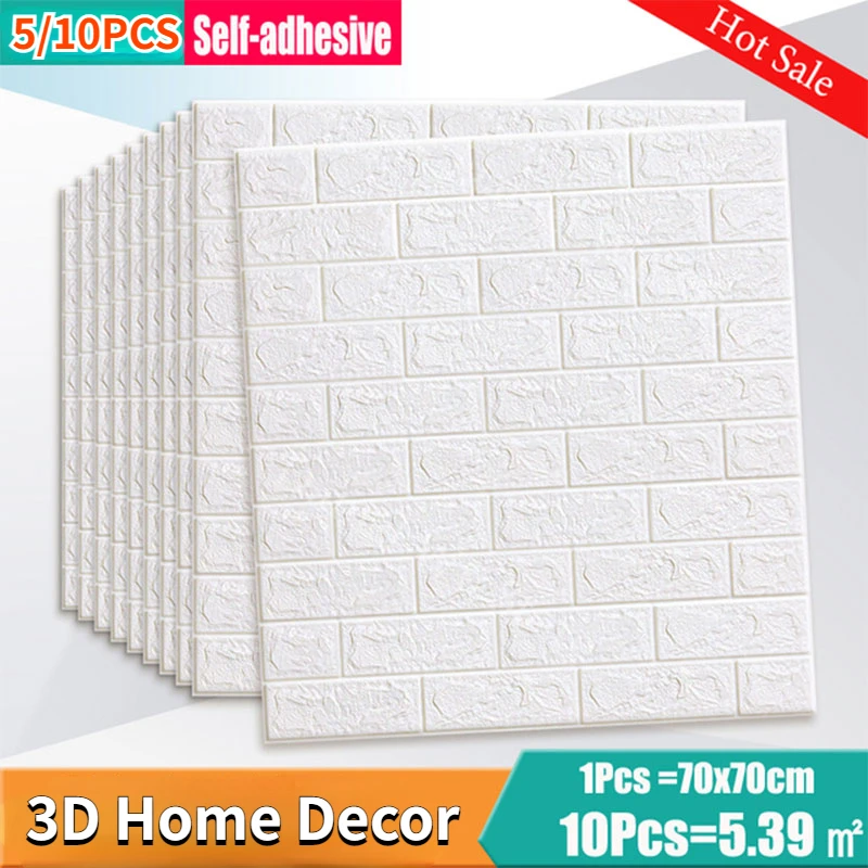 

10Pcs Home DIY Self Adhesive Decorative Foam Retro 3D Brick Wall Stickers Waterproof Wallpaper Living Room TV Background Wall