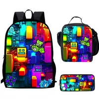 Game G-Geometry Dashs Child School Backpack With Thermal Cooler Lunch Box Pencil Bags School Bags for Boys Girls Best Gift