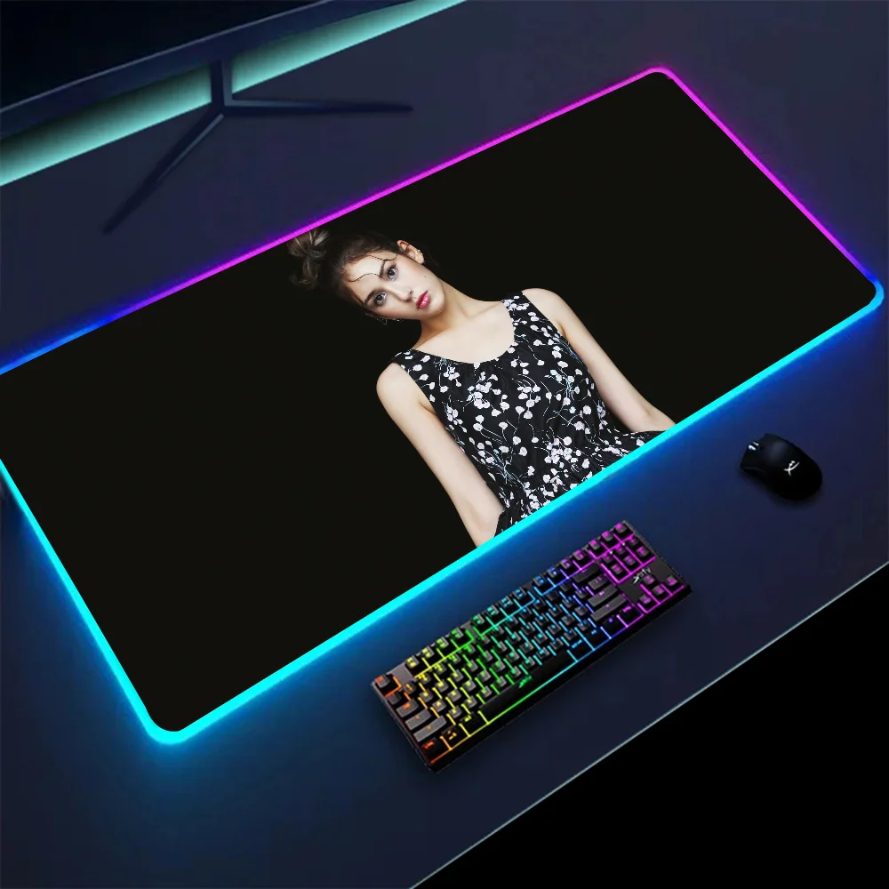 1pc Kpop Beautiful Girl Somi XXL RGB Gaming Mouse Pads HD Black Gamer Accessories Large LED 2