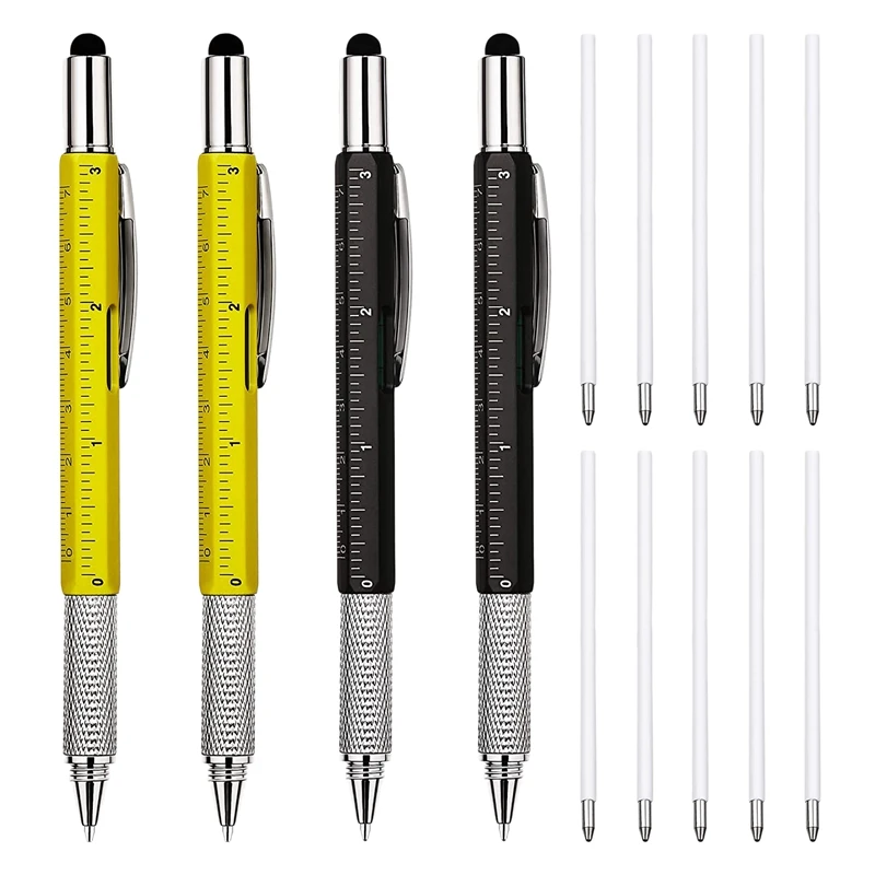 

4 Pcs 6-In-1 Multitool Ballpoint Pens Gift Tool Pen Personalized Pen With Ruler Tool Gadget Pen Gift For Men