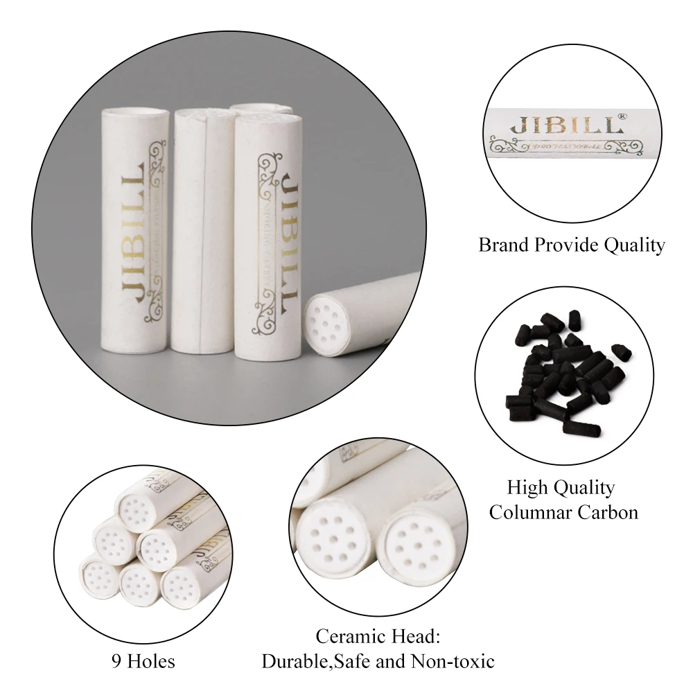 50Pcs Tobacco Smoking Pipe Filters 7mm Activated Carbon Tube Paper Filter Double Ceramics Sided Smoking Active Charcoal Tools 2