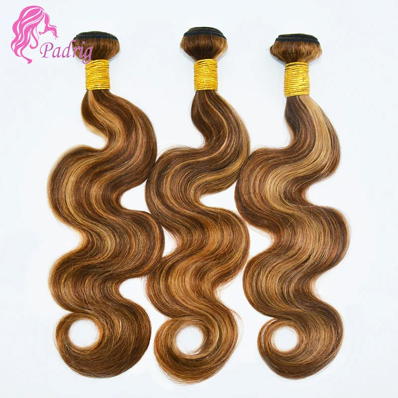 3/4PC P427 Highlight Body Wave Human Hair Bundles Double Weft Hair Extensions 65g/PC Full End Raw Indian 12A Grade