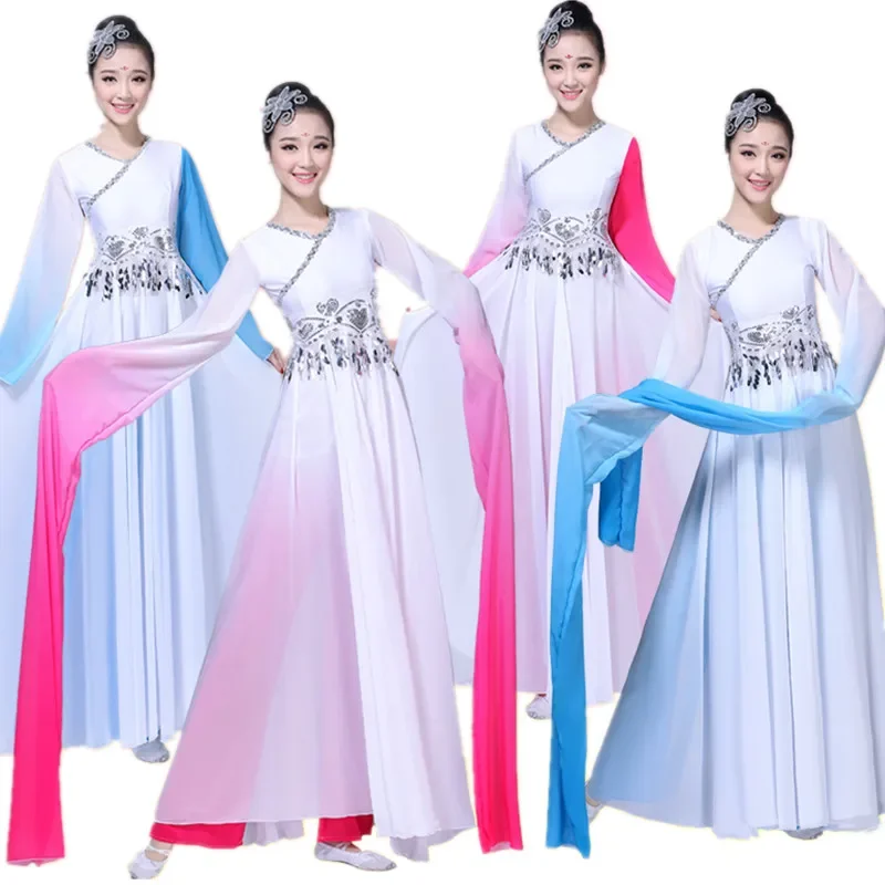 

Chinese Folk Dance Modern Classical Dance Costumes Water Sleeve Yangko Clothing Ancient Traditional Oriental Hanfu Yangko Dress